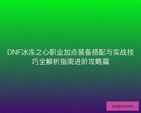 DNF冰冻之心职业加点装备搭配与实战技巧全解析指南进阶攻略篇